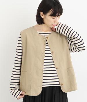 コットンダンプバイオウォッシュ加工パッチポケットベスト