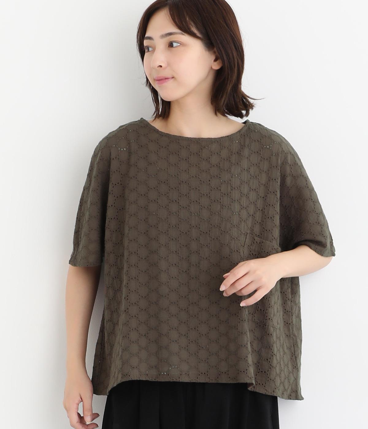 コットンサークルレースポケット付きプルオーバー(ブラウン-M)