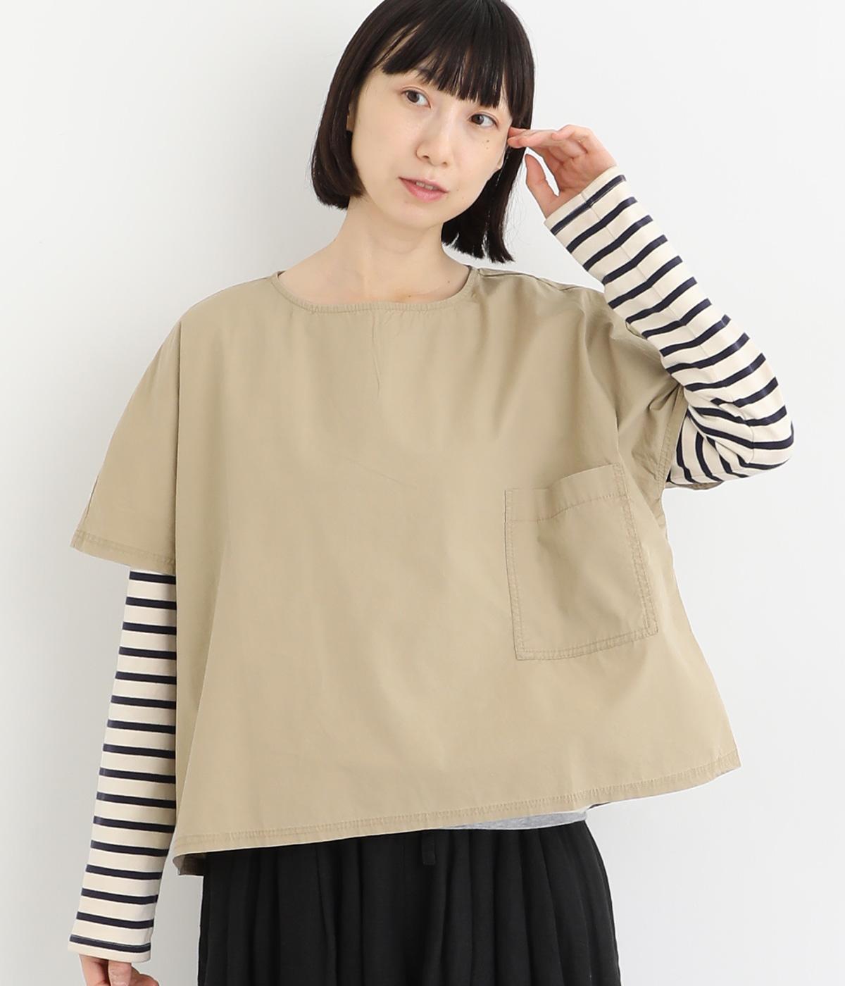 コットンダンプバイオウォッシュ加工ポケット付プルオーバー(ベージュ-M)