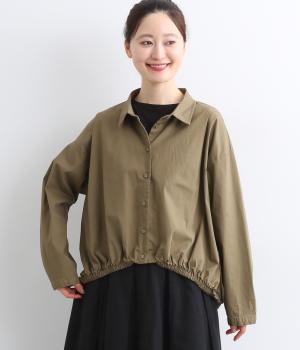 コットンハイカウントストレッチ裾ゴムシャツ(モカ-M)