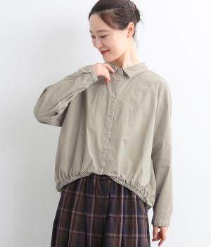 コットンハイカウントストレッチ裾ゴムシャツ(グレージュ-M)