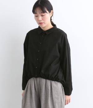 コットンハイカウントストレッチ裾ゴムシャツ(ブラック-M)