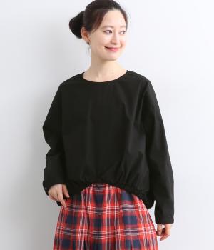 コットンハイカウント裾ゴムプルオーバー(ブラック-L)