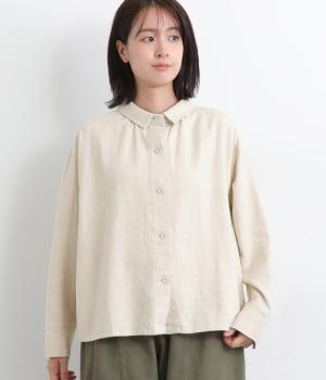 リネンコットン襟付シャツ(キナリ-M)