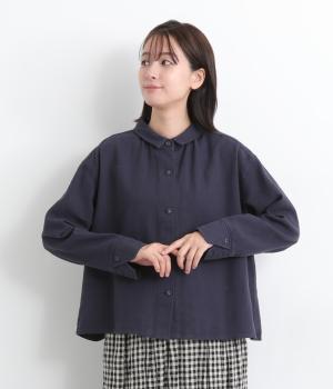 リネンコットン襟付シャツ(ネイビー-L)