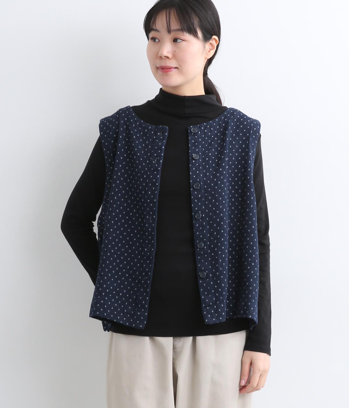 デニムドットジャカード2wayベスト(ネイビー-M)