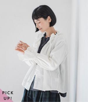 別注｜袖スカラップ刺繍ブラウス(オフホワイト-L)