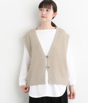 片あぜボタン付きベスト(ベージュ-L)