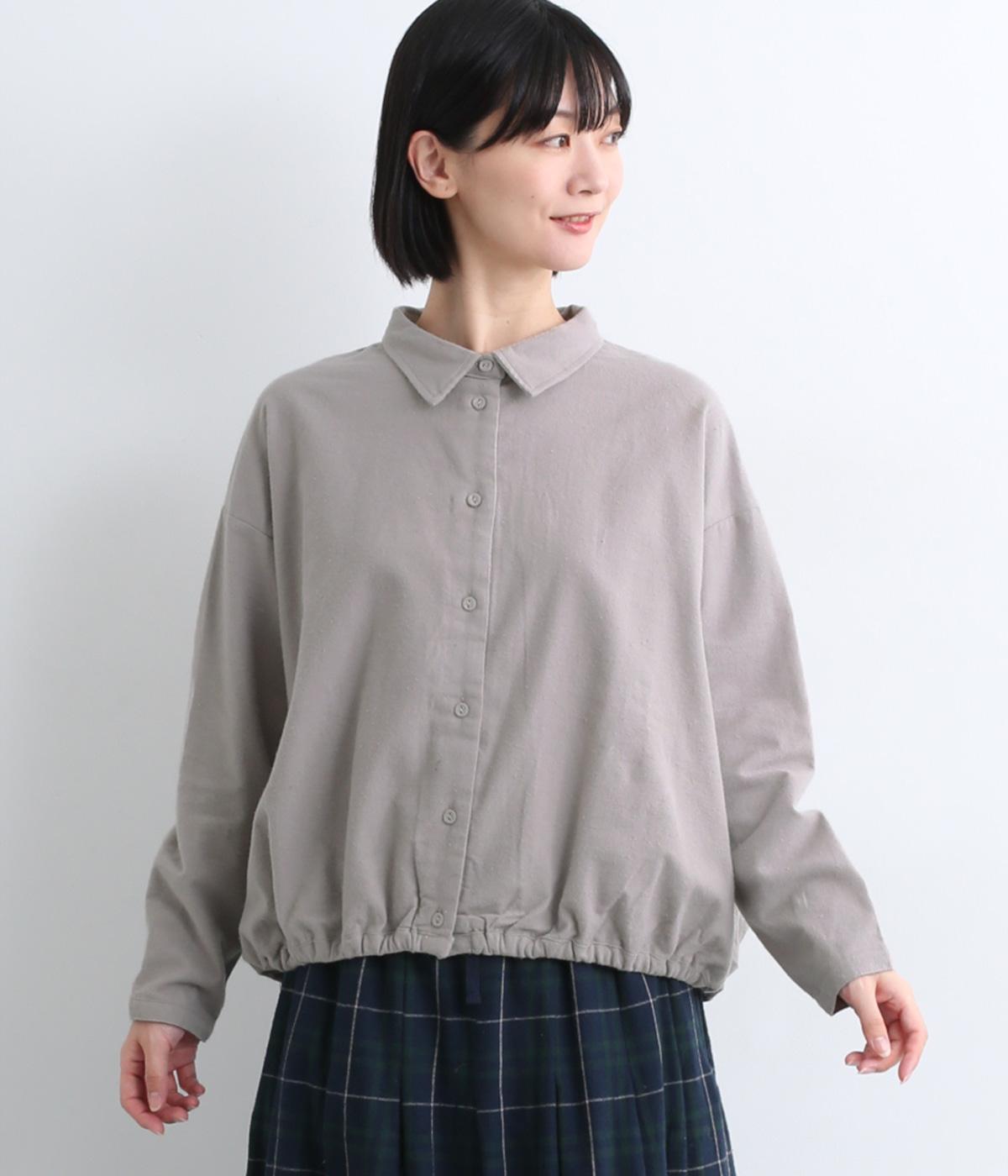 コットンネル襟付きシャツ(グレー-M)