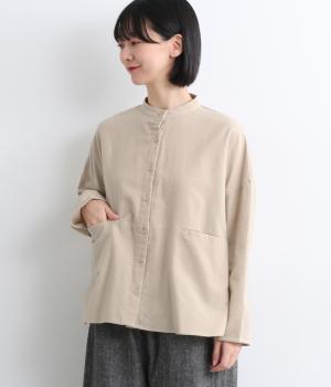 コットンネルバンドカラー切替シャツ(アイボリー-M)