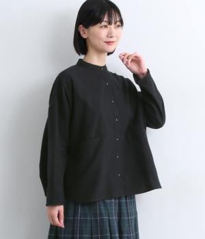 コットンネルバンドカラー切替シャツ(クロ-M)