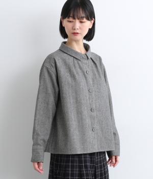 ウールヘリンボ襟付きシャツ(グレー-M)