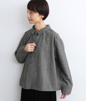 ウールヘリンボ襟付きシャツ(クロ-M)