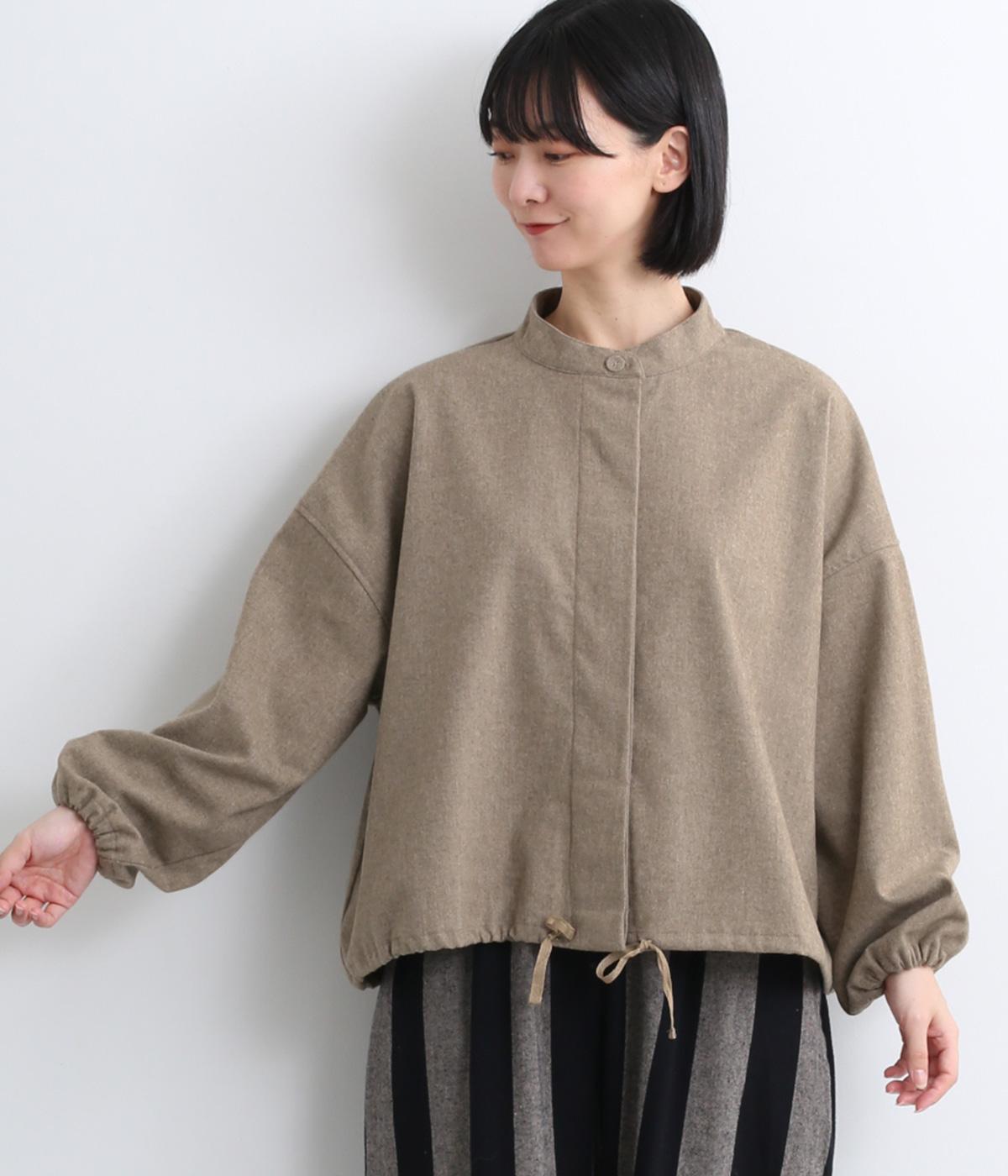 ホームスパン裾リボンシャツ(ベージュ-M)