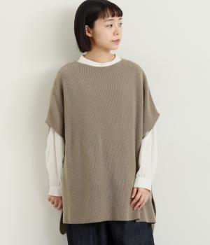 あぜ編みワイドニットベスト(サンドベージュ-F)