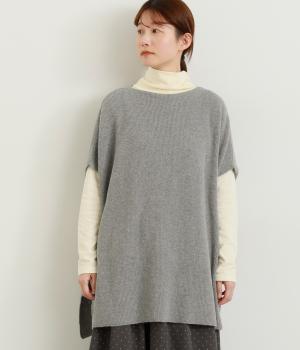 あぜ編みワイドニットベスト(ライトグレー-F)