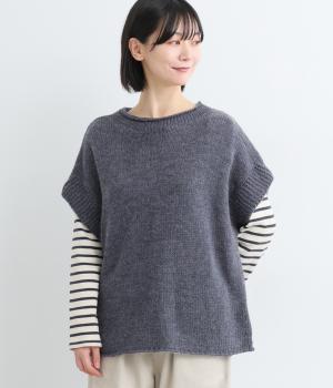 天竺ロールネックニットベスト(ネイビー-M)