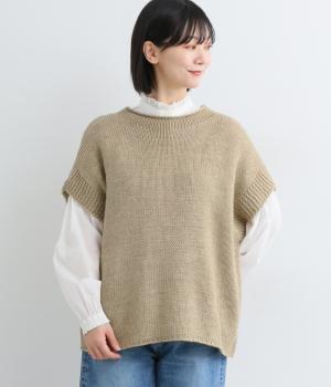 天竺ロールネックニットベスト(モカ-L)