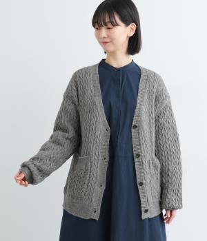 ケーブルニットカーディガン(グレー-L)