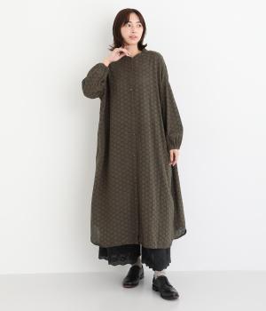 コットンサークルレースバンドカラーワンピース(ブラウン-M)