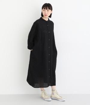 コットンサークルレースバンドカラーワンピース(クロ-L)