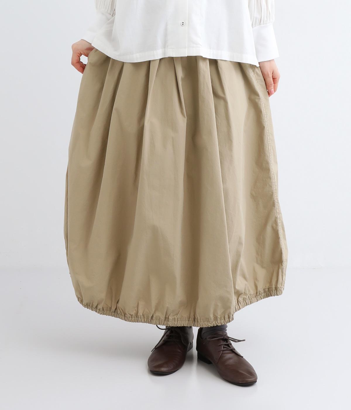 コットンダンプバイオウォッシュ加工裾ゴムスカート(ベージュ-M)