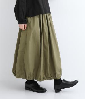 コットンダンプバイオウォッシュ加工裾ゴムスカート(カーキ-L)