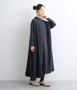 リネンコットンスラブシャツワンピース(ネイビー-L)