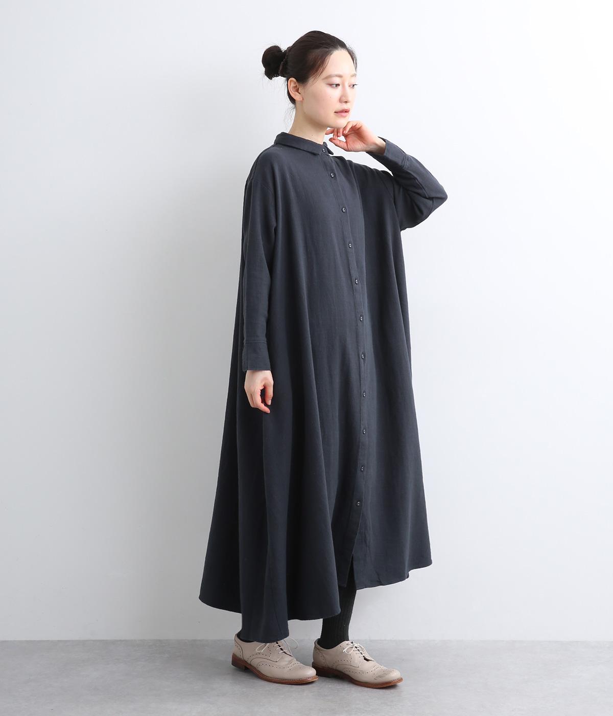リネンコットンスラブシャツワンピース(ネイビー-M)