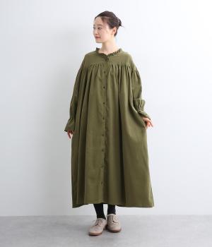 コットンコーデュロイギャザーワンピース
