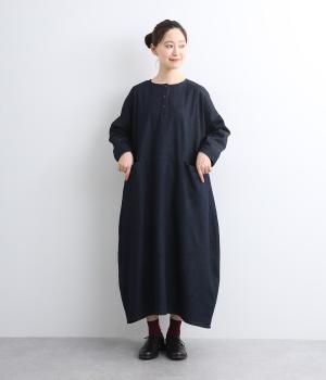 コットンデニム切替ポケットワンピース(ネイビー-M)