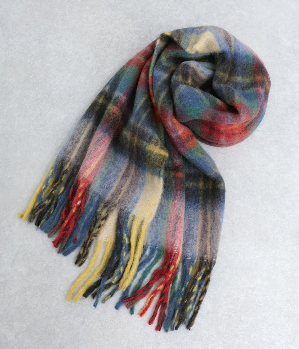 チェック柄大判マフラー(イエロー-F)