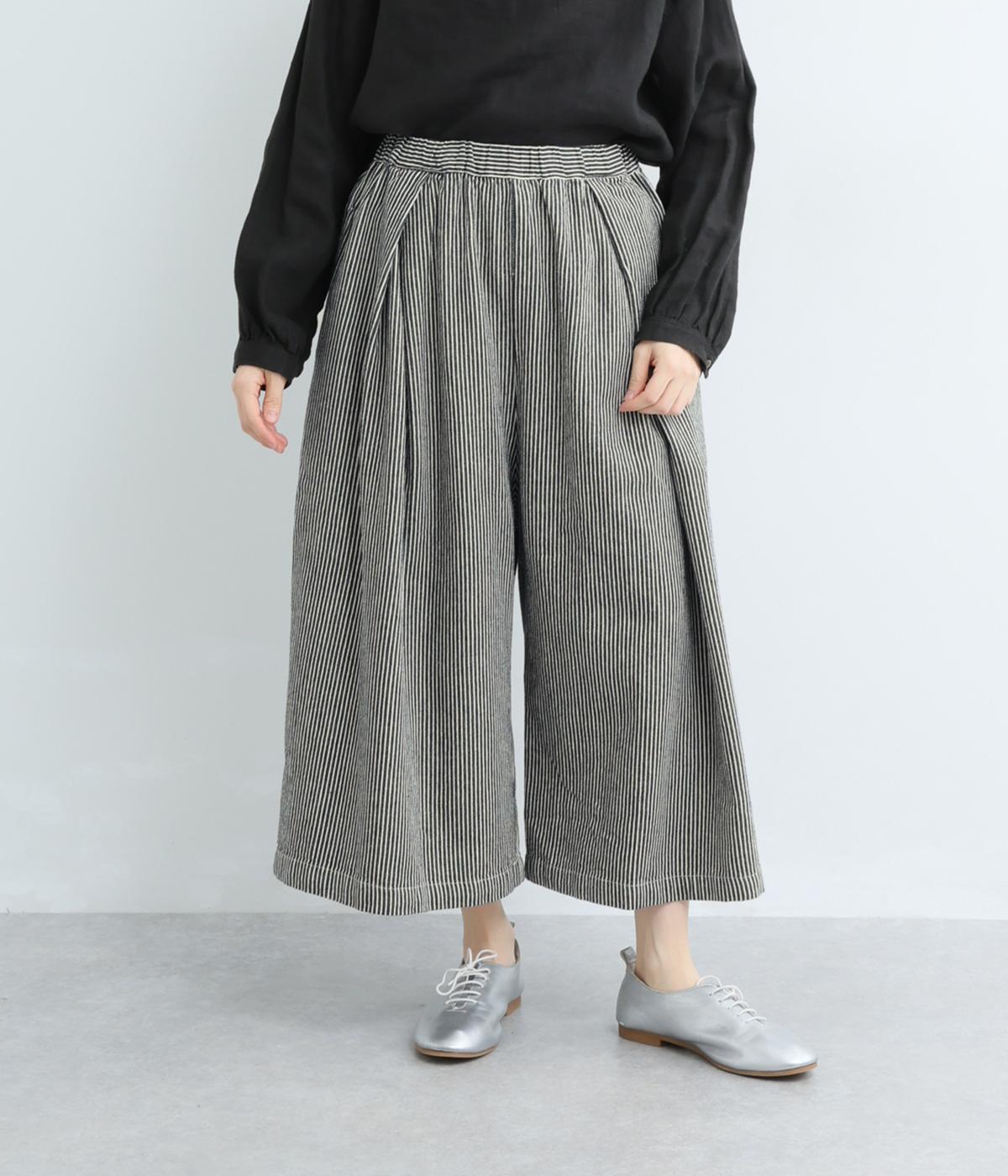 コットンヒッコリーワイドパンツ(ネイビー-M)