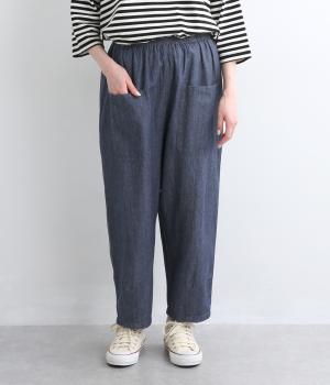 コットンリネンデニムポケット付パンツ(ネイビー-M)