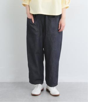 コットンリネンデニムポケット付パンツ(ダークネイビー-M)