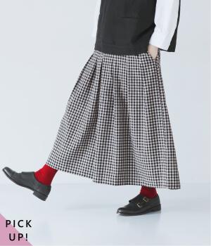 ヴィンテージライクギンガムチェックワイドパンツ(ブラック-M)