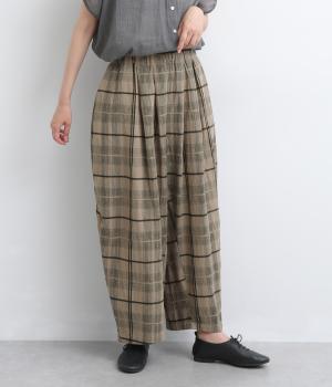 リネン混チェックパンツ