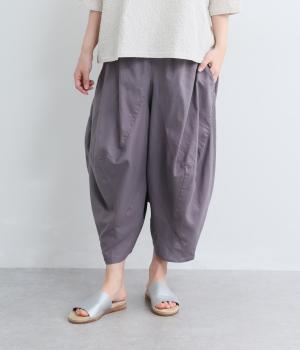 リネンコットン　立体パンツ(グレー-L)