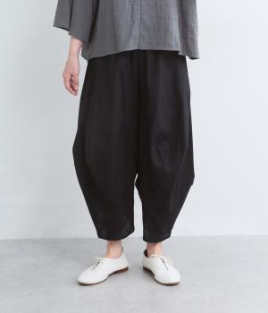 リネンコットン　立体パンツ(クロ-L)