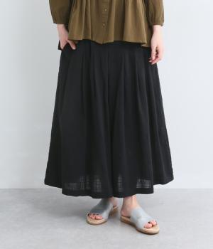 コットンボイル　シャドーチェックワイドパンツ(クロ-L)