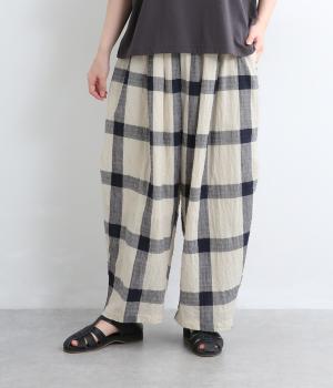 リップルチェック　ワイドタックパンツ