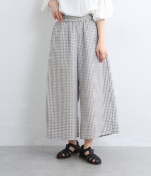 ギンガムリップル加工パンツ(グレー-L)