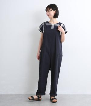 コットンダンプバイオウォッシュ加工　サロペットパンツ(ネイビー-L)