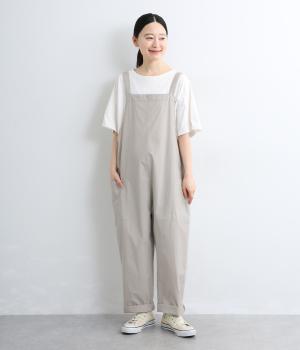 コットンダンプバイオウォッシュ加工　サロペットパンツ(ライトグレー-L)