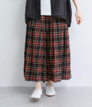 シャーリングチェックガウチョパンツ(クロ-L)