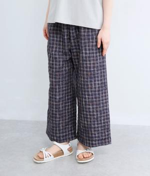 ミックスカラーチェック裾タックパンツ(ネイビー-L)