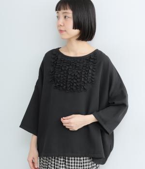 T/Rスラブ　縦フリルブラウス(クロ-L)