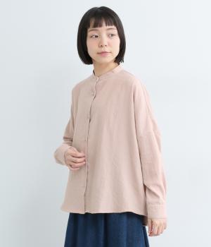 T/Rスラブ　バックギャザーバンドカラーブラウス(ピンクベージュ-L)