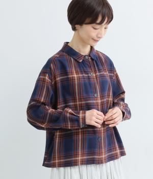 コットンチェックシャツ(ブラウン-M)