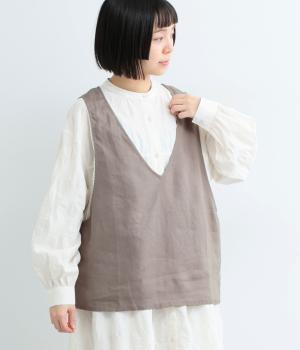 リネンオックス　Vネックベスト(グレー-M)